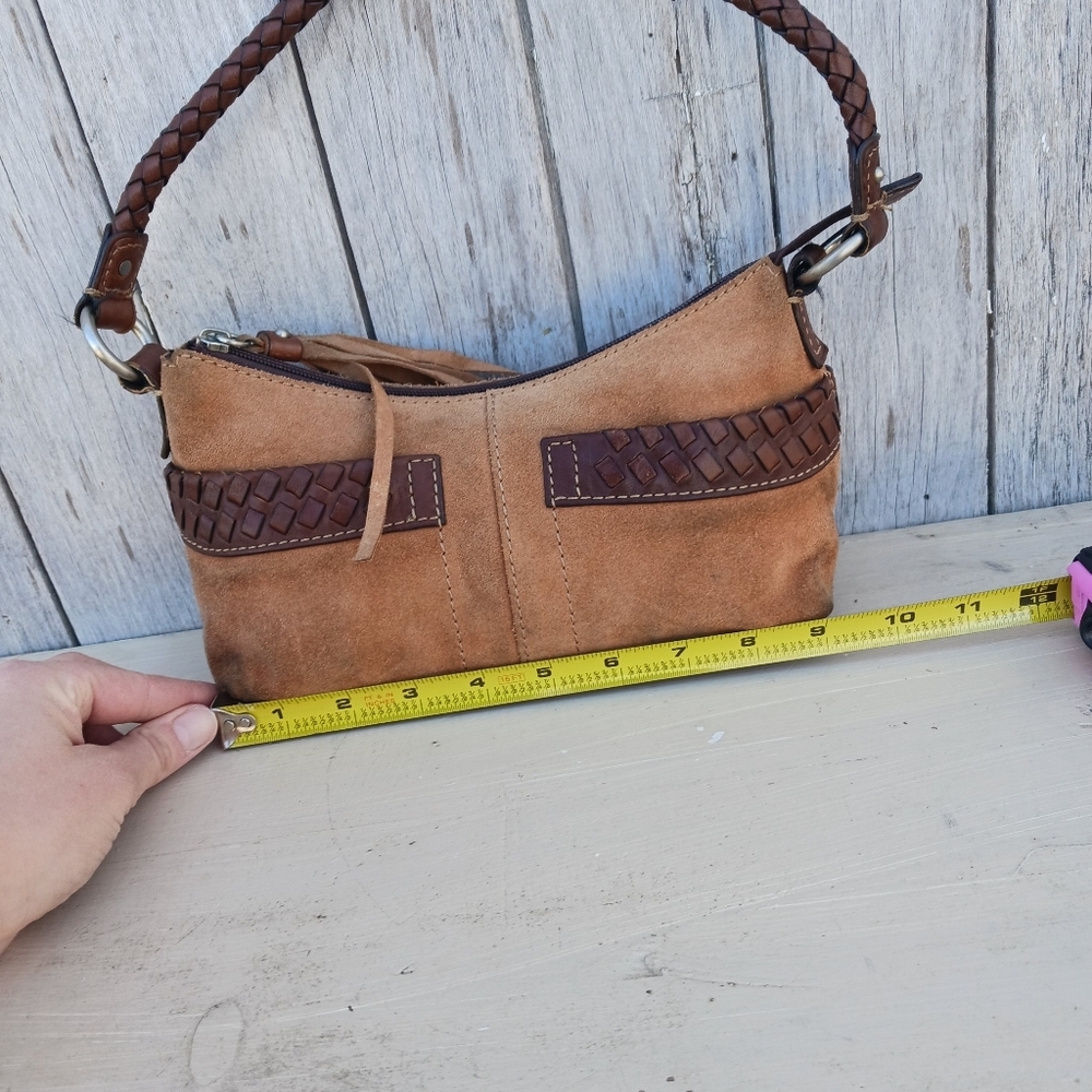 Vtg 395 Fossil Hobo Handbag Bag‎ Suede and Braided Leather Tassle Y2K - Picture 13 of 16